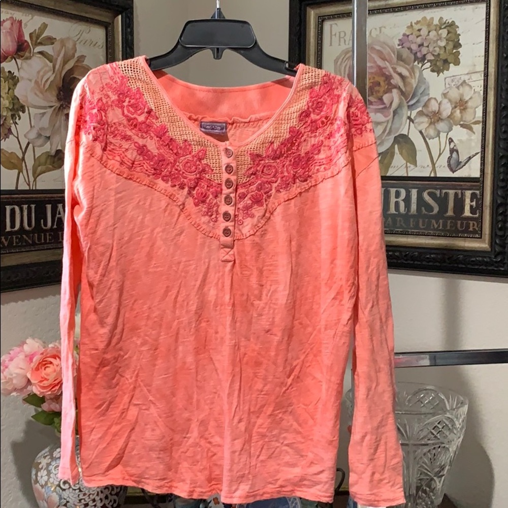 Free people embroidered chest long sleeve shirt